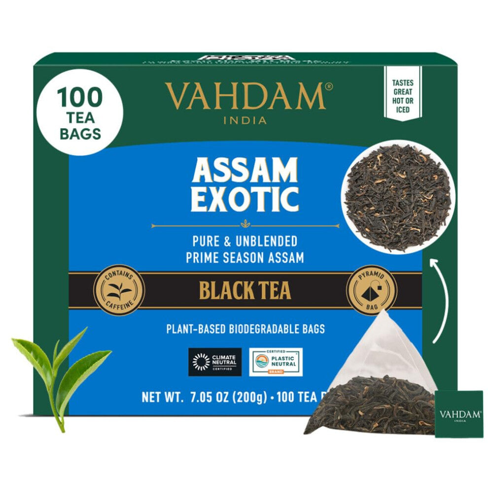 VAHDAM, Assam Exotic Black Tea Bags (100 Count) High Caffeine, Gluten Free, Full Bodied | Pyramid Tea Bags | Strong, Robust & Flavoury | Direct from