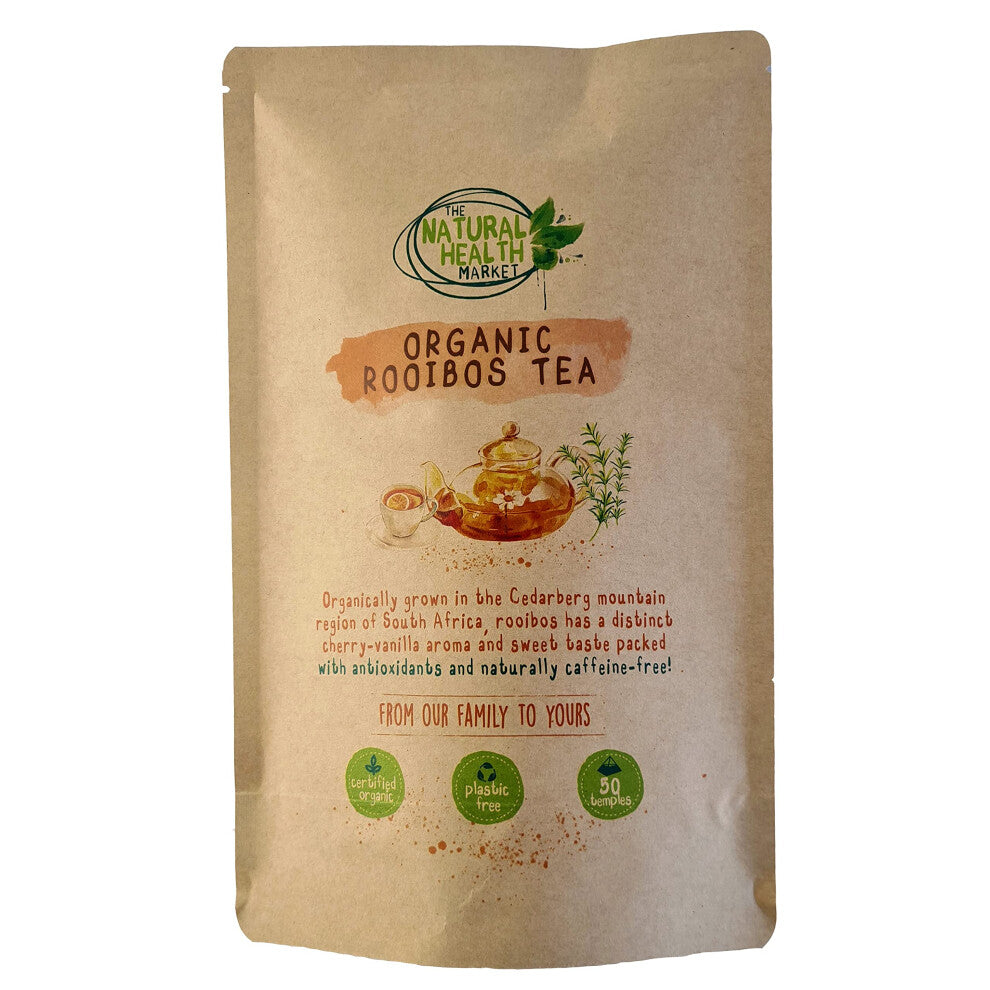 Organic Rooibos Tea aka Redbush Tea Bags By The Natural Health Market - Plant-Based Pyramid Tea Bag - (50 Tea Bags)