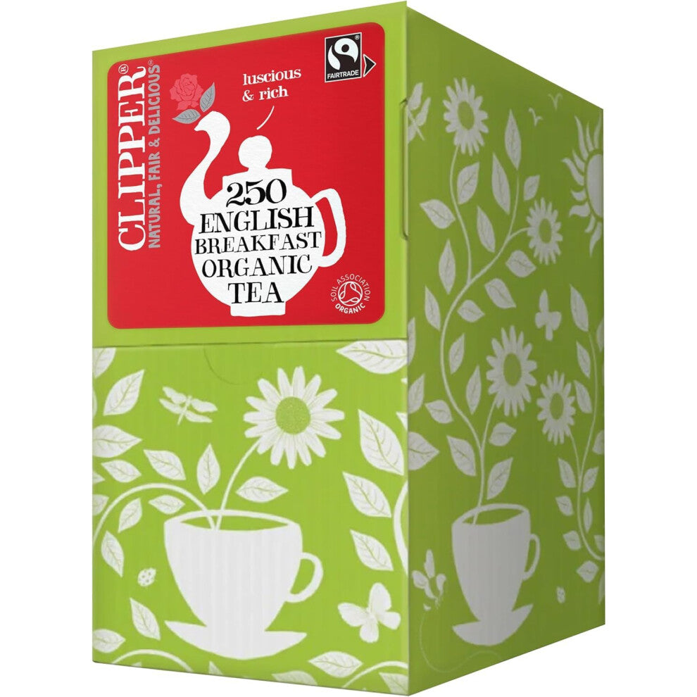 Clipper Organic English Breakfast Tea Bags | 250 Individually Wrapped Teabags | Bulk Buy, Home & Catering | Caffeine-Free Herbal Tea Bags |