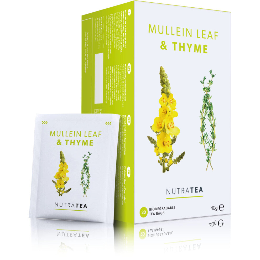 Nutra Tea - Mullein Leaf & Thyme | Mullein Tea for Lungs & Throat - 80% Mullein Leaf, 20% Thyme - 40 Enveloped Tea Bags - by Nutra Tea - Herbal Tea -
