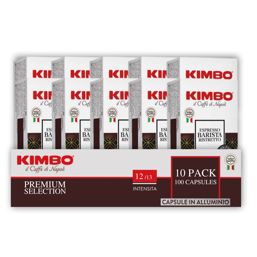 Kimbo Coffee, Espresso Barista Ristretto, 100 Aluminium Capsules Compatible with Nespresso Original Machine, Dark Roast, 12-13, Italian Coffee Pods,