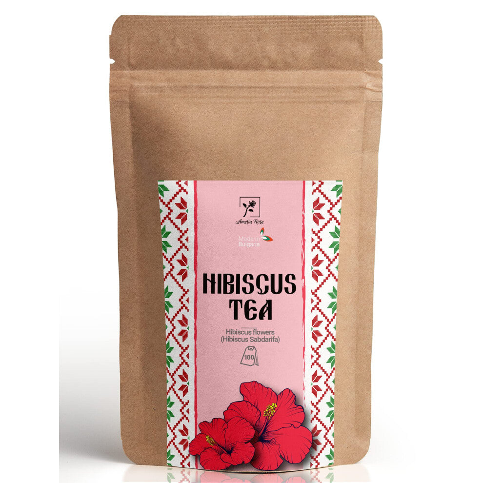 Hibiscus Tea by Amelia Rose | 100 Tea Bags | 100% Natural Hibiscus Flowers | Caffeine Free