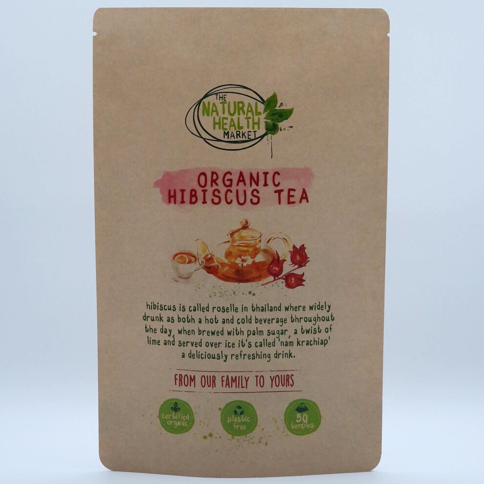 Organic Hibiscus Tea 50 bags - Plastic Free - by The Natural health Market ? Roselle Tea Bags Produce a Vivid Red Tea ? 100% Organic ? Purple Hibiscus