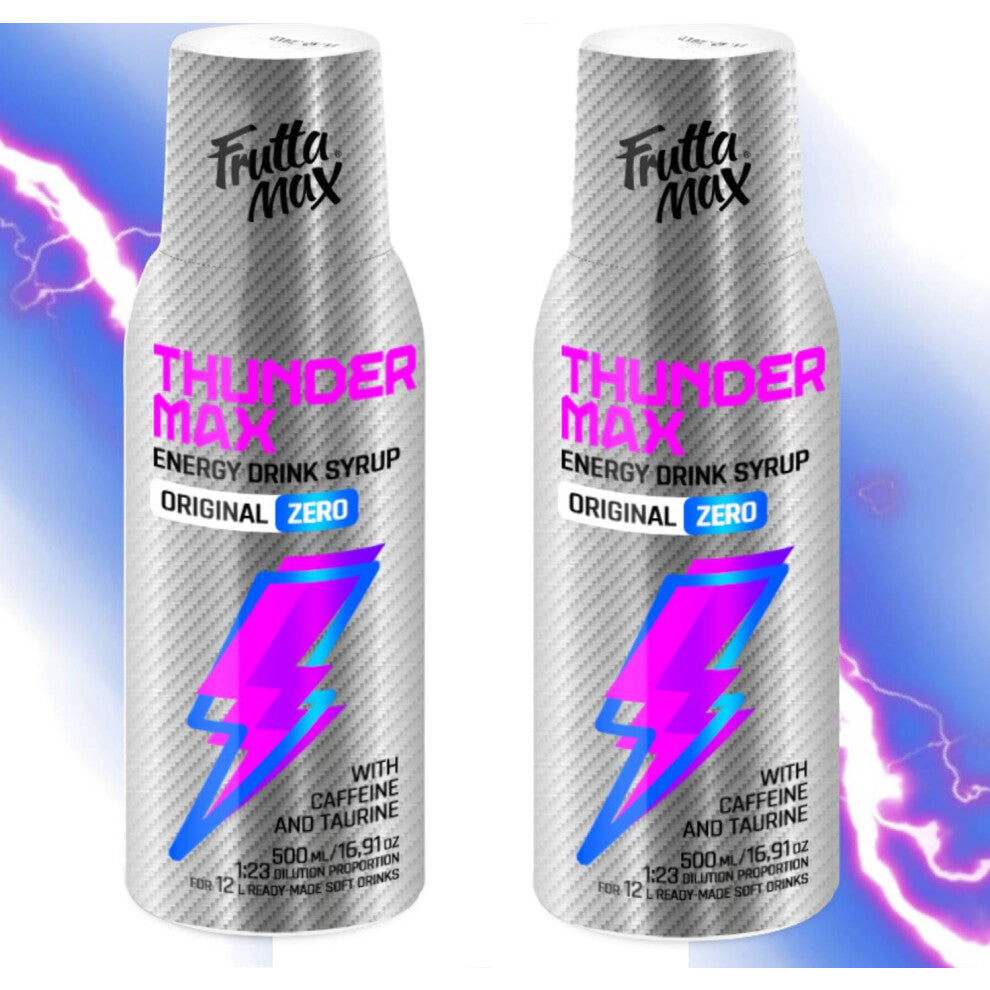 2 Pack - FruttaMax Energy Drink Syrup ? Fizzy Caffeinated Syrup - NO Sugar | Soda Maker Compatible, Great for Active Lifestyle 2x500ml - ThunderMax