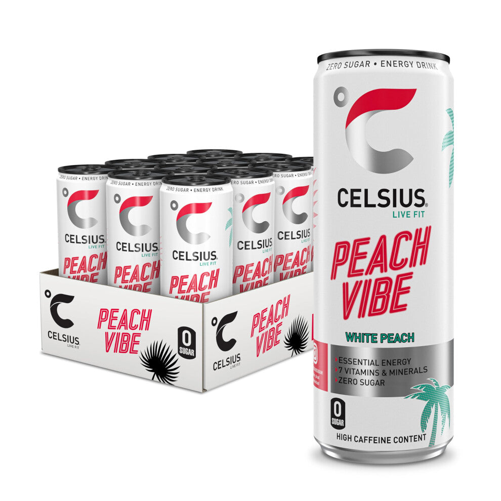 CELSIUS Sparkling Peach Vibe, Refreshing Energy Drink, 355ml (Pack of 12)