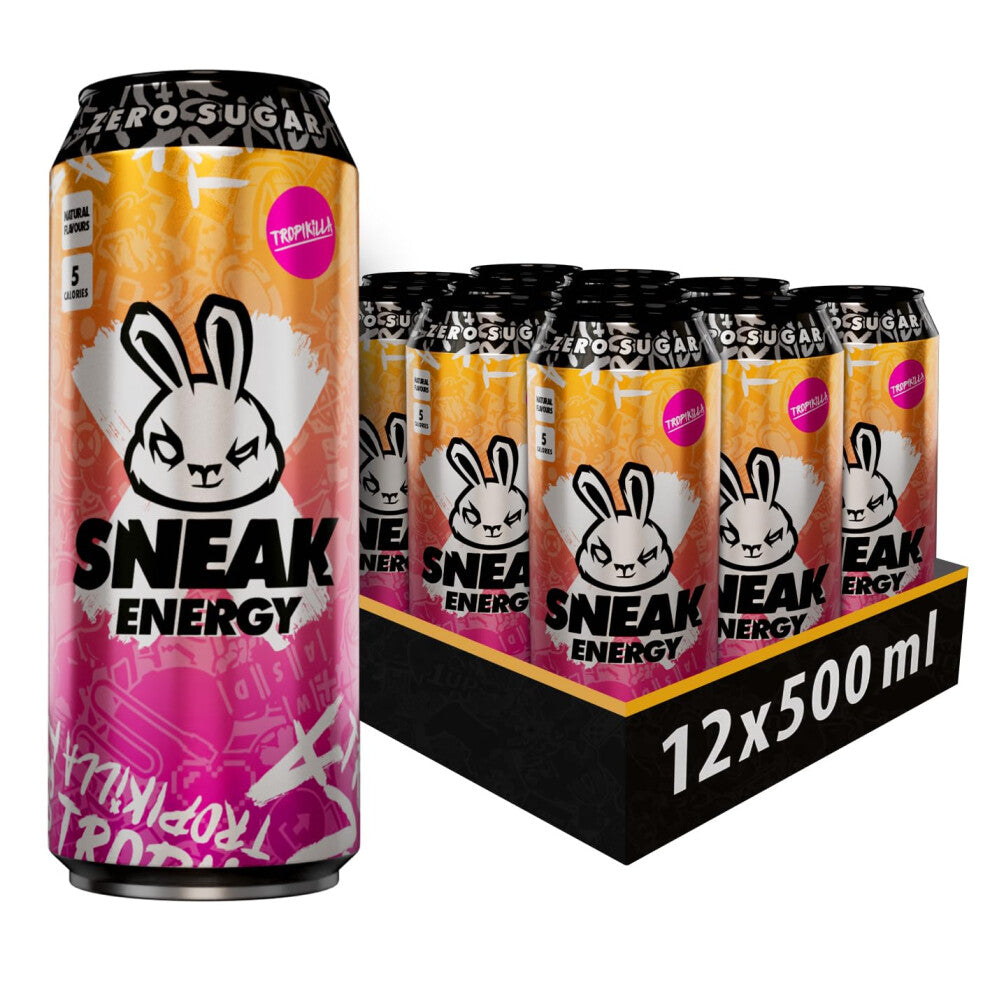 SNEAK Energy Drink Cans | Tropikilla | No Sugar. No Nasties. Just Natural Caffeine, Focus Boosting Nootropics in a Can | 500ml x 12