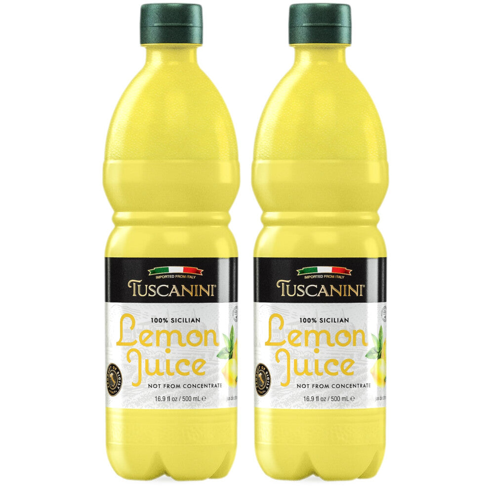 Tuscanini 100% Sicilian Lemon Juice, Not from Concentrate, 500ml (Pack of 2) No Water Added | Convenient Size - Fits Nicely in Refrigerator | Product