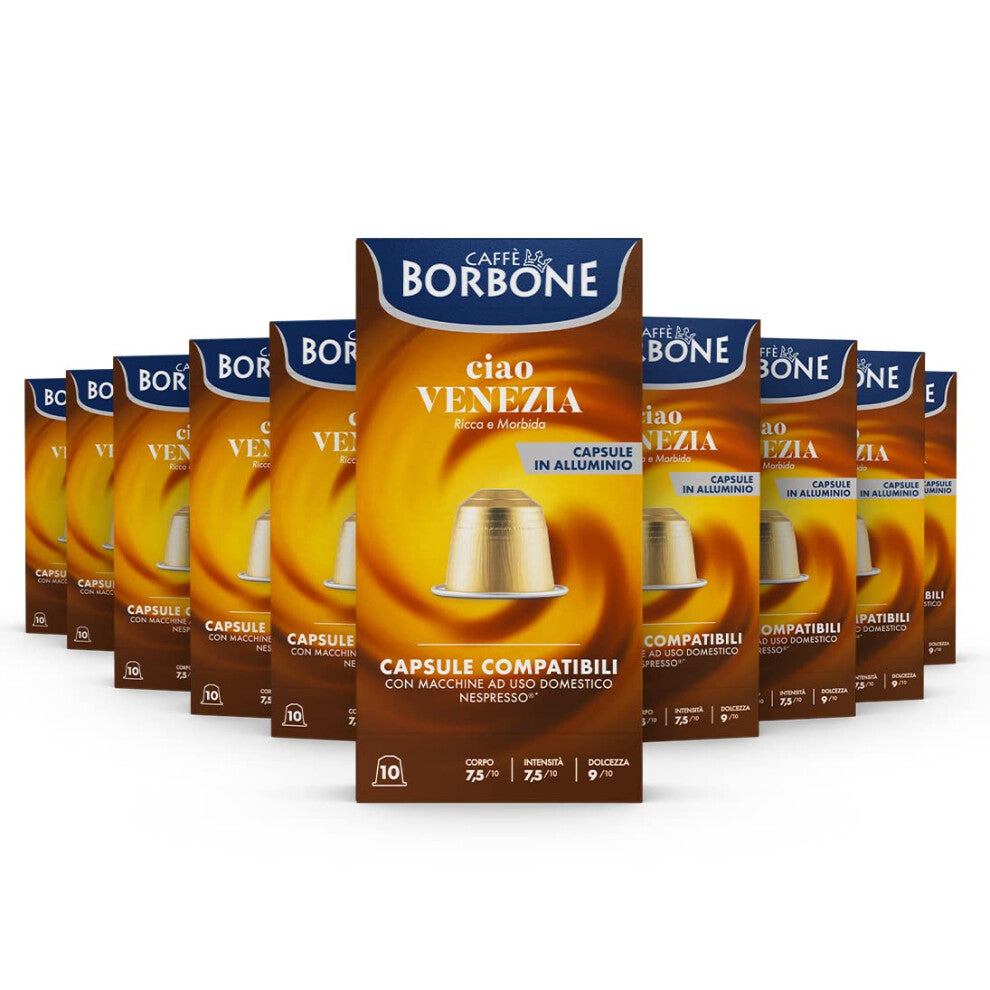 CAFF? BORBONE "Ciao Venezia" Blend - 100 Aluminium Coffee Capsules (10 packs of 10) - Compatible with Nespresso* Coffee Machines for domestic use