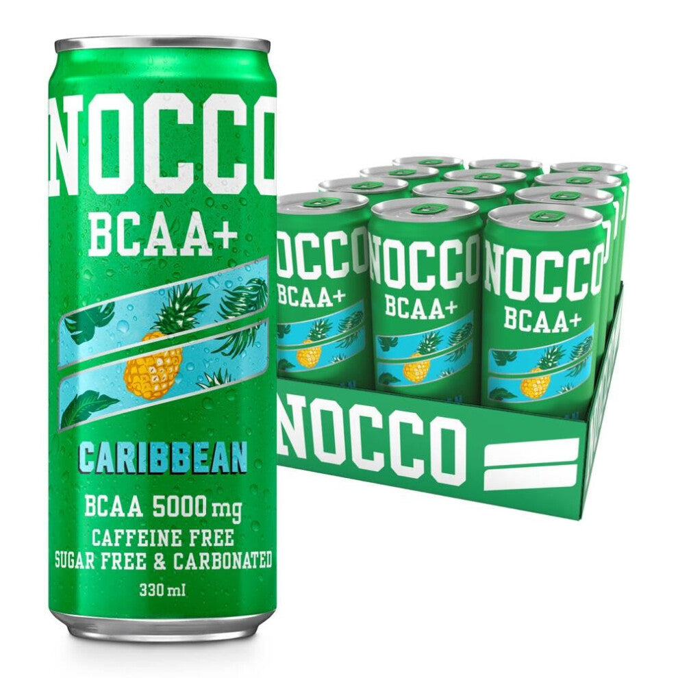NOCCO Sugar Free Energy Drink ? BCAA, Enriched with Amino Acids & Vitamins, Ideal for Pre Workout ? 12 x 330ml (Caribbean BCAA+)