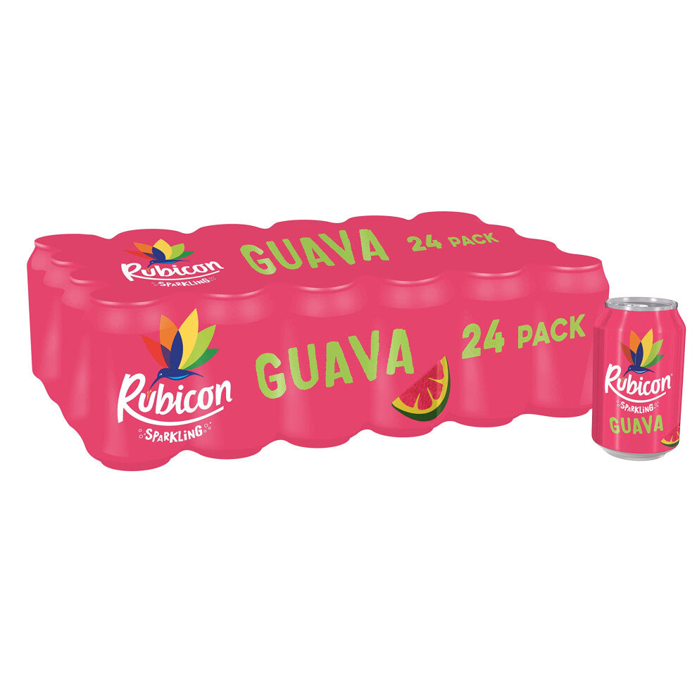 Rubicon 24 Pack Sparkling Guava Flavoured Fizzy Drink with Real Fruit Juice, Handpicked Fruits for a Temptingly Intense Taste "Made of Different