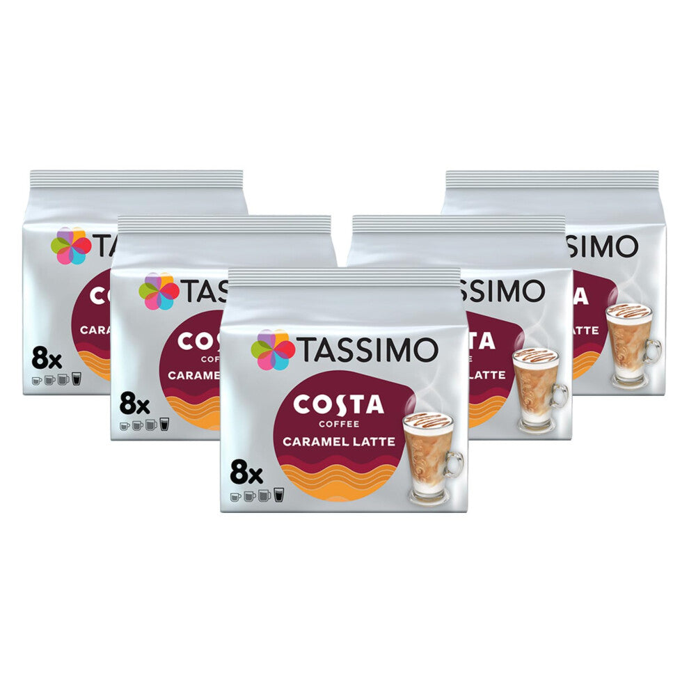 Tassimo Costa Caramel Latte Coffee Pods x8 (Pack of 5, Total 40 Drinks)