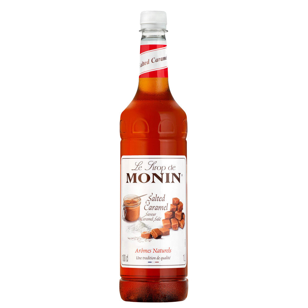 MONIN Premium Salted Caramel Syrup 1L for Coffee and Cocktails. Vegan-Friendly, Allergen-Free, 100% Natural Flavours and Colourings. Salted Caramel