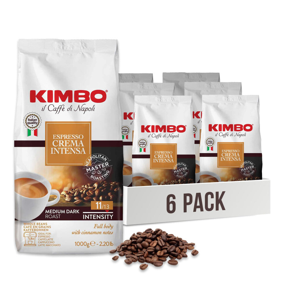 Kimbo Coffee, Espresso Crema Intensa, Italian Whole Coffee Beans, Medium Dark Roast, 11-13, 6 x 1kg