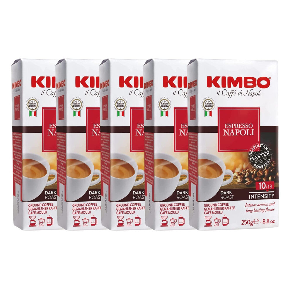 Kimbo Coffee, Espresso Napoli Multipack, Italian Ground Dark Roast, 10-13, 5 x 250g