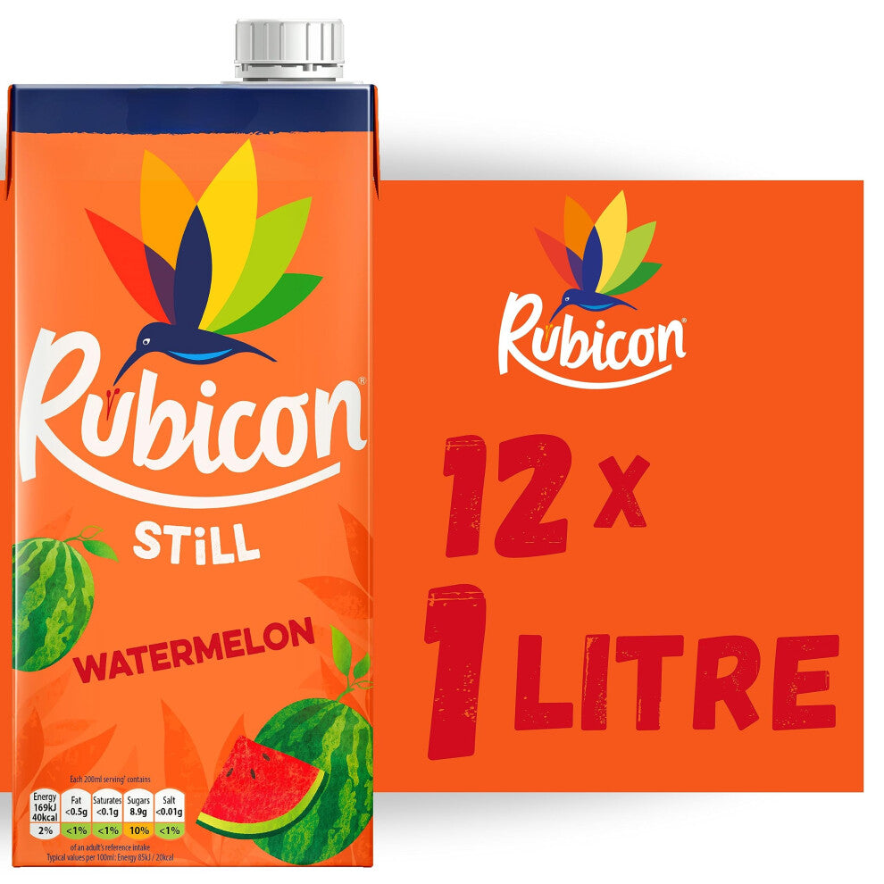 Rubicon Still Watermelon Juice - Made with Real Watermelon - Bold and Intense Tropical Juice Drink - Multipack Fruit Juice Cartons - 12x1L