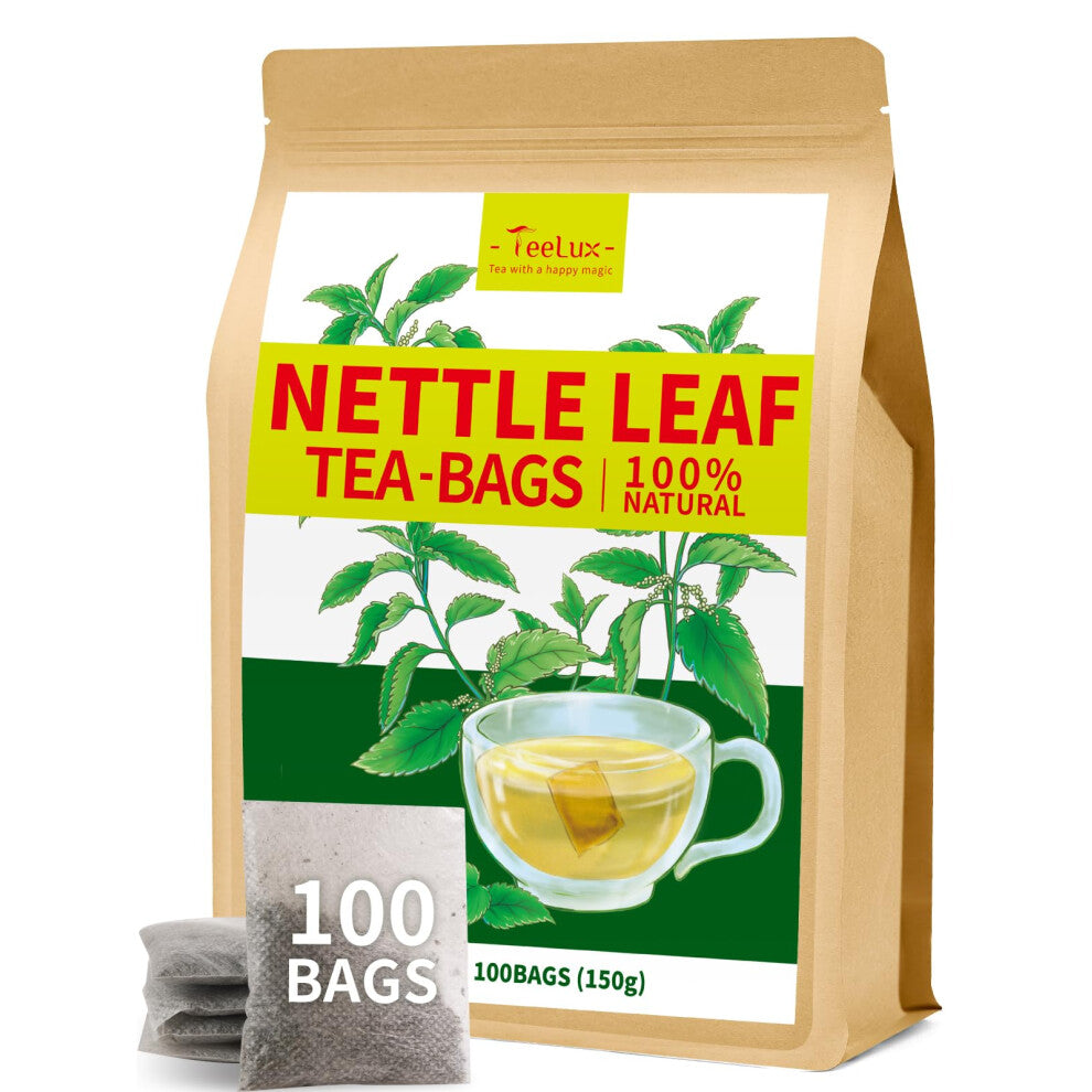 TeeLux Nettle Leaf Tea Bags 100 Count, Stinging Nettle Tea, Pure Natural Nettle Leaf Herbal Tea, Caffeine Free, Biodegradable Tea Bags