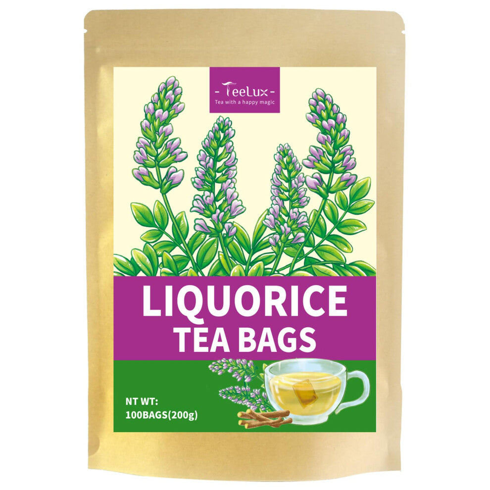 TeeLux Liquorice Tea Bags 100 Count, Pure Natural Liquorice Roots, Sweet Herbal Tea, Caffeine Free, Biodegradable Tea Bags