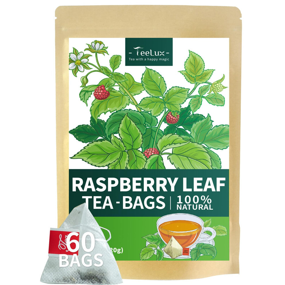TeeLux Raspberry Leaf Tea Bags 60 Count, Pure Natural Raspberry Leaves, Caffeine Free, Healthy Herbal Tea, Biodegradable Tea Bags