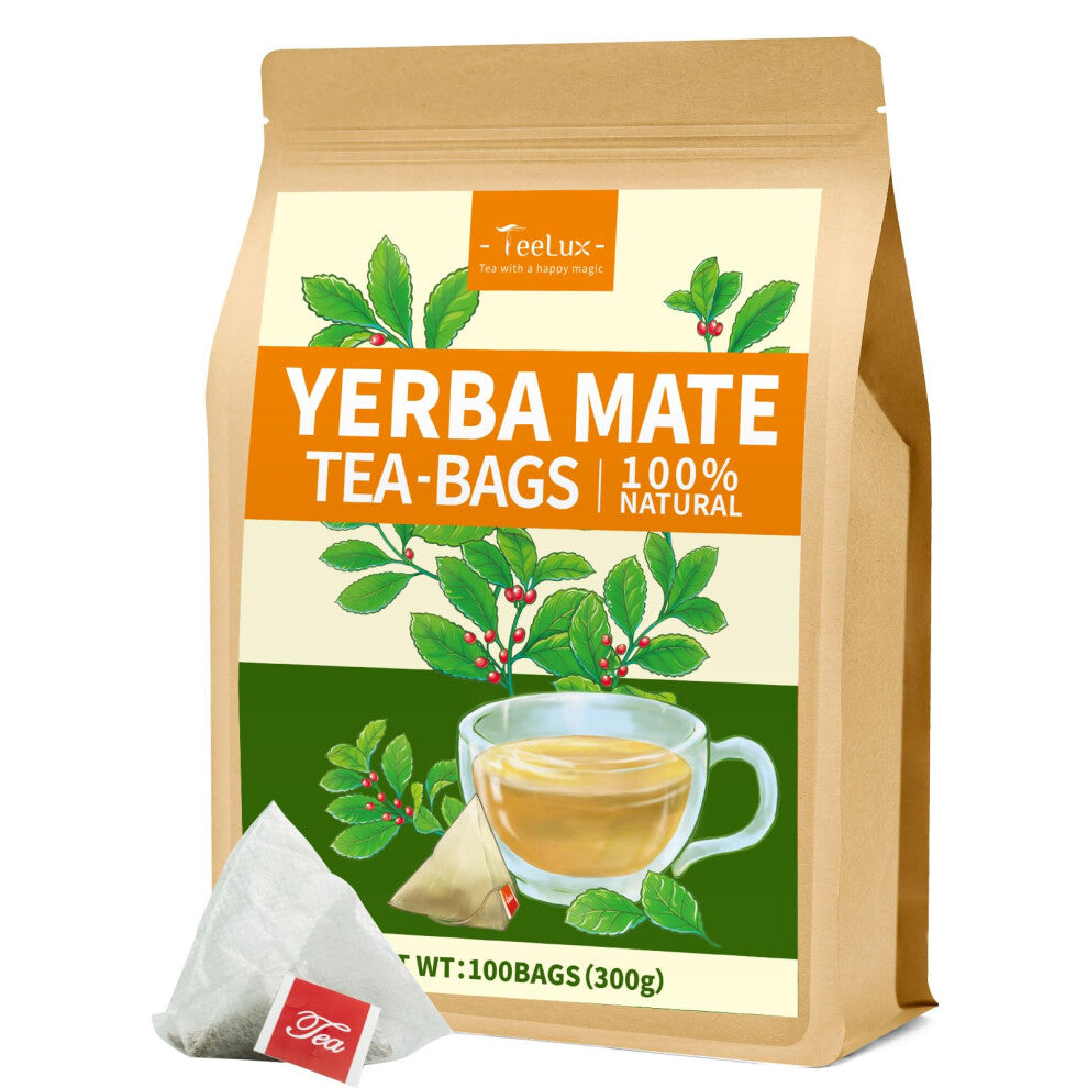 TeeLux Yerba Mate Tea Bags 100 Count, Pure Natural Argentine Yerba Mate, Rich in Antioxidants, Rich Flavor with 3g-Bag, Biodegradable Tea Bag