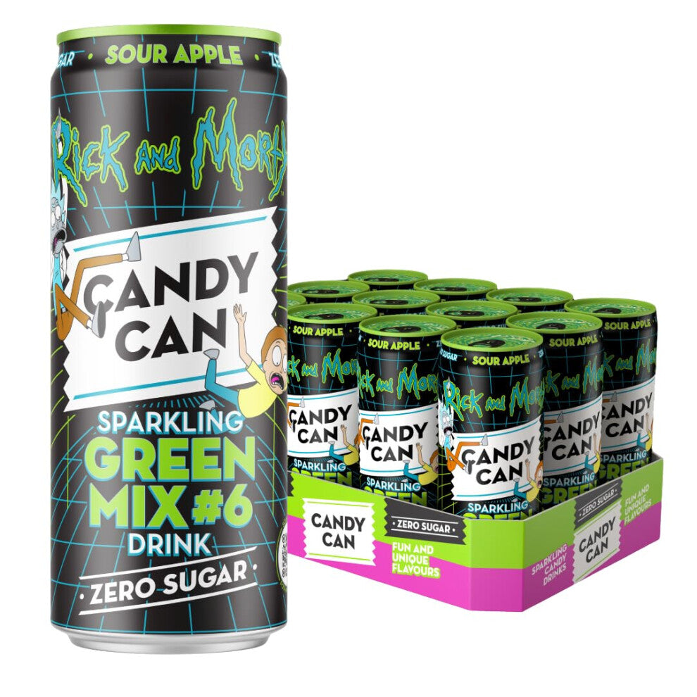 Candy Can, Rick and Morty, Green Mix, Sour Apple Flavoured Fizzy Drink, Nostalgic American Soda Flavours, Sugar Free, Sparkling Pop Cans (12 x 330ml)