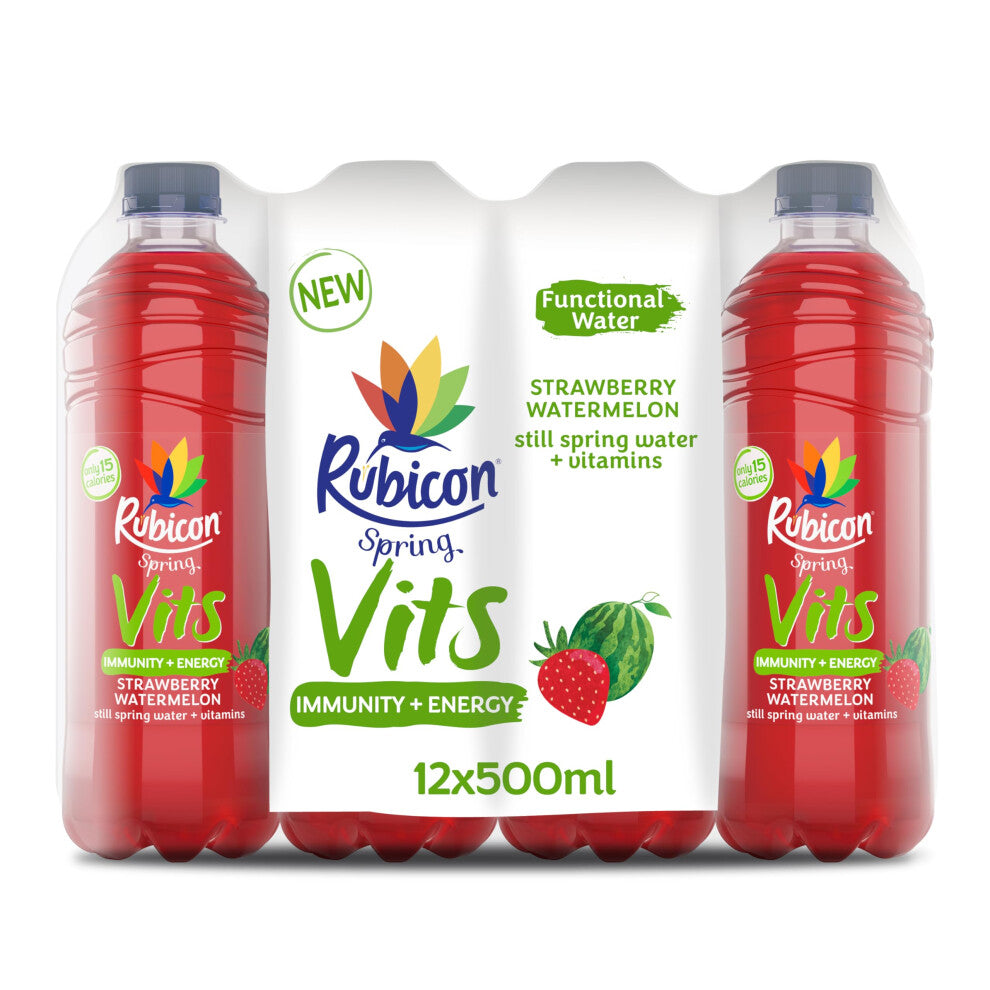 Rubicon Spring Vits Strawberry Watermelon Still Vitamin Water - 15 Calories per bottle for healthy hydration - Drinks Multipack 12 x 500ml Bottles