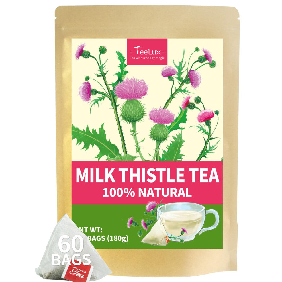 TeeLux Milk Thistle Tea Bags 60 Count, Pure Natural Milk Thistle Seed, Caffeine Free Herbal Tea, Biodegradable Tea Bags