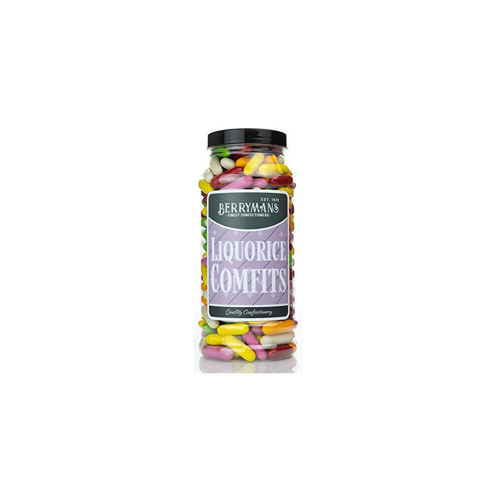Original Liquorice Comfits Retro Sweets Gift Jar By Berrymans Sweet Shop - Classic Sweets, Traditional Taste.