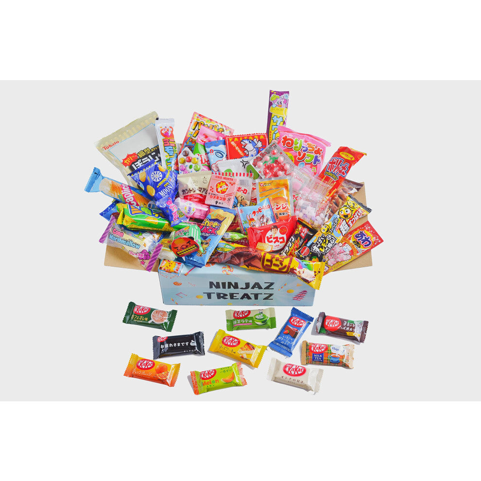 50 Japanese Candy & Snack Box 10 Japanese kitkat Assortment and 40 Popular Sweets (Plain box)