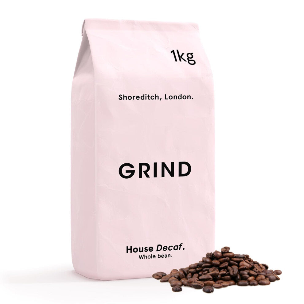 Grind Decaf House Blend Specialty Coffee Beans ? 1kg Bag ? Medium Roast ? Suitable for All Coffee Machines ? 100% Arabica ? Barista Quality ? Freshly