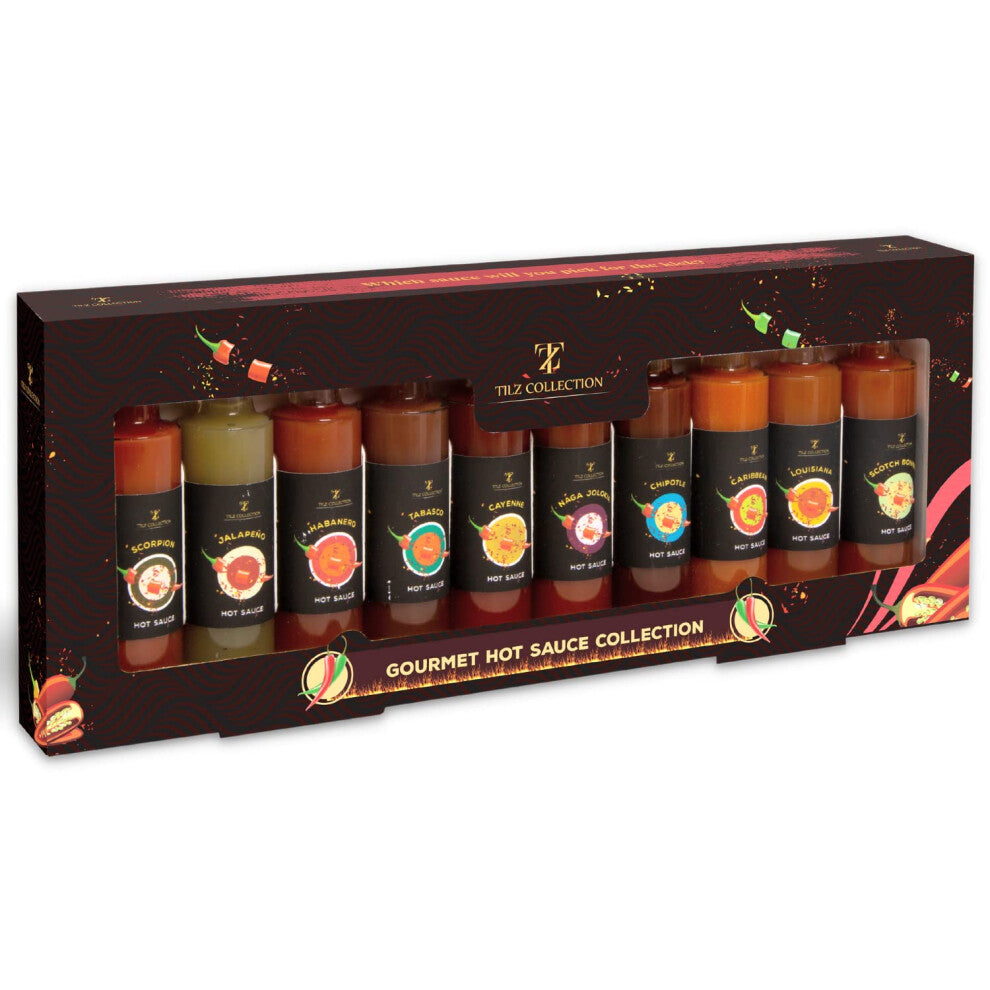 Hot Sauce Gift Set - 10 Gourmet Hot Chilli Sauce Gift Set Collection - Savoury Christmas Set for Chilli and Spicy Sauce Lover - Hot Gifts for Men &