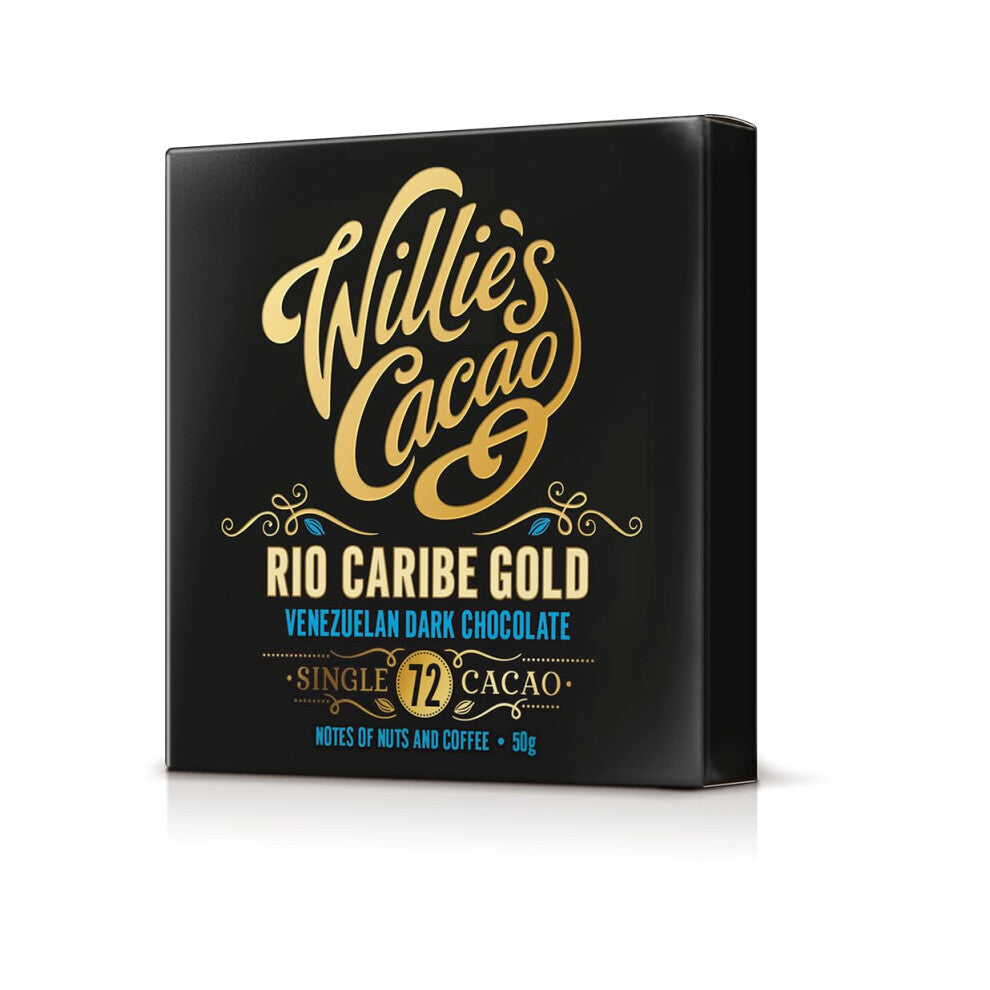 Willie's Cacao - 72% Rio Caribe dark chocolate bar - 50g x 12 - Coffee, nutty notes - Single estate Venezuelan cacao - Vegan chocolate - Artisan