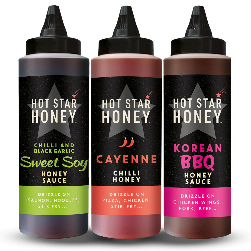 Hot Star Honey Asian Sauce Gift Set | Sweet Soy Sauce - Chilli Honey Sauce - Korean BBQ Sauce - Premium Hot sauce gift set for Chicken, Pizza, Pasta,