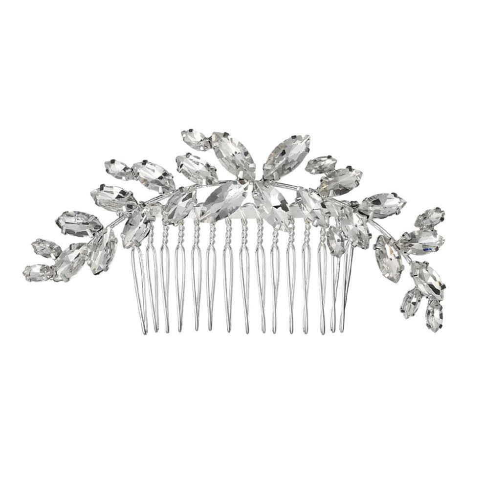 Bridal Hair Comb with Flowers and Crystal Rhinestones, Vintage Silver-Plated Hair Accessories for Weddings, Cubic Zirconia Details