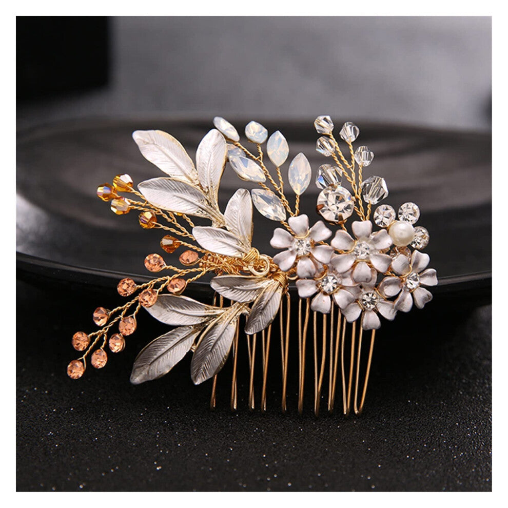 Flower Crystal Bridal Hair Combs Gold Wedding Hair Accessories for Women Headpiece Floral Ornaments Hair Jewelry