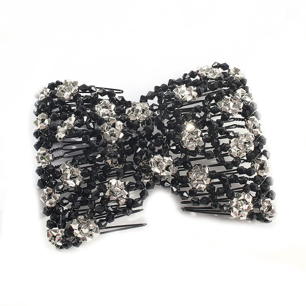 Elastic Hair Comb Accessories for Ladies with Stylish Beads Headwear in Black and White, Ideal for All Hair Types