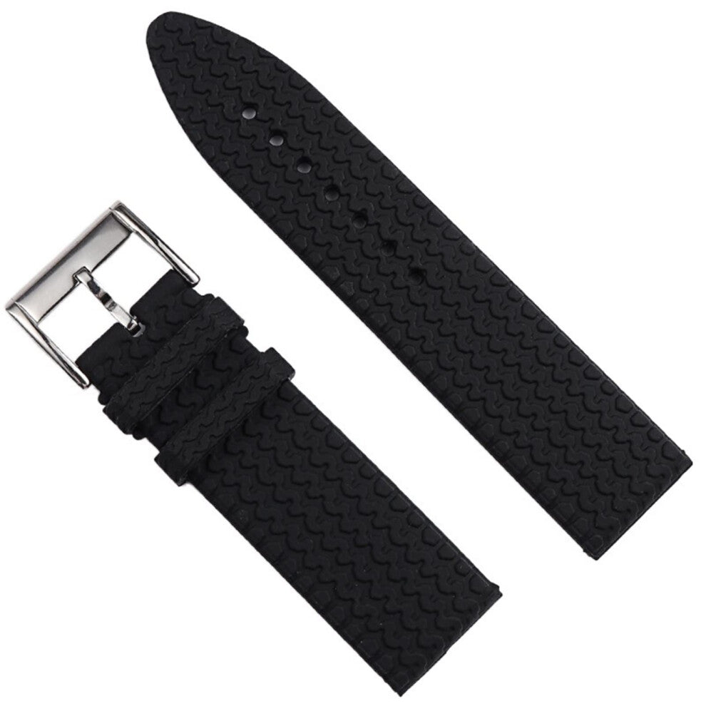 23mm 21mm Black Silicone Watch Strap for Men with Pin Buckle, Compatible with 21mm Watches