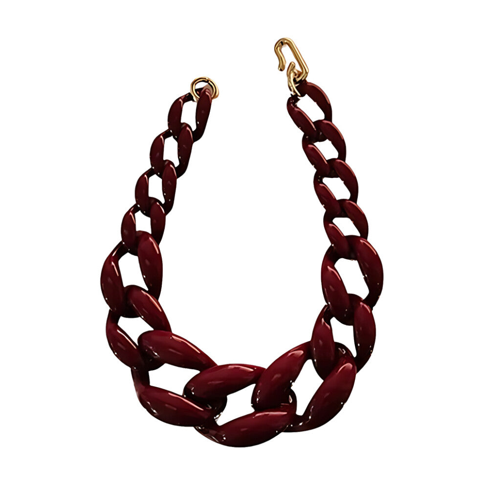 (Winered) Vintage Style Women Boho Chunky Acrylic Link Chain Necklace For