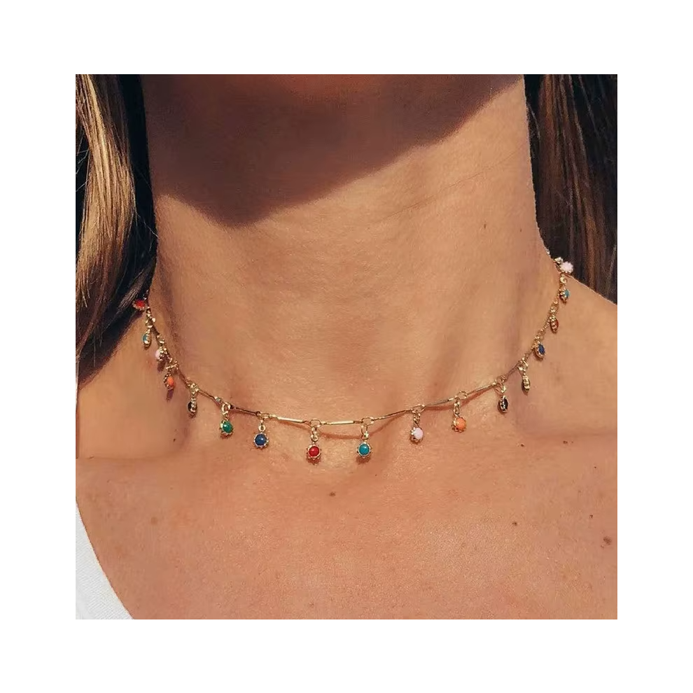 (HZS-117) Fashion Simple Candy Color Tassel Necklace for Women Aesthetic All-match Pendant Jewelry Choker Neck Accessories Gift Chain