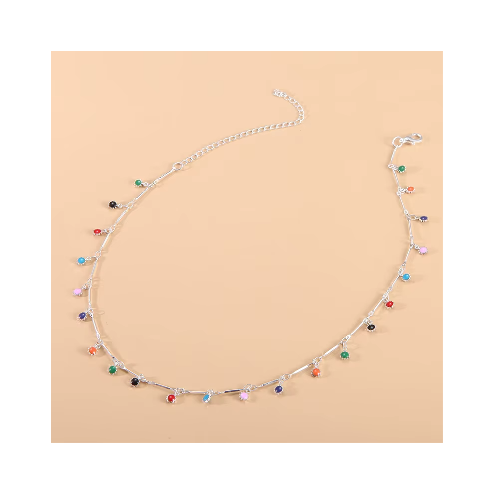 (HZS-117Silver) Fashion Simple Candy Color Tassel Necklace for Women Aesthetic All-match Pendant Jewelry Choker Neck Accessories Gift Chain