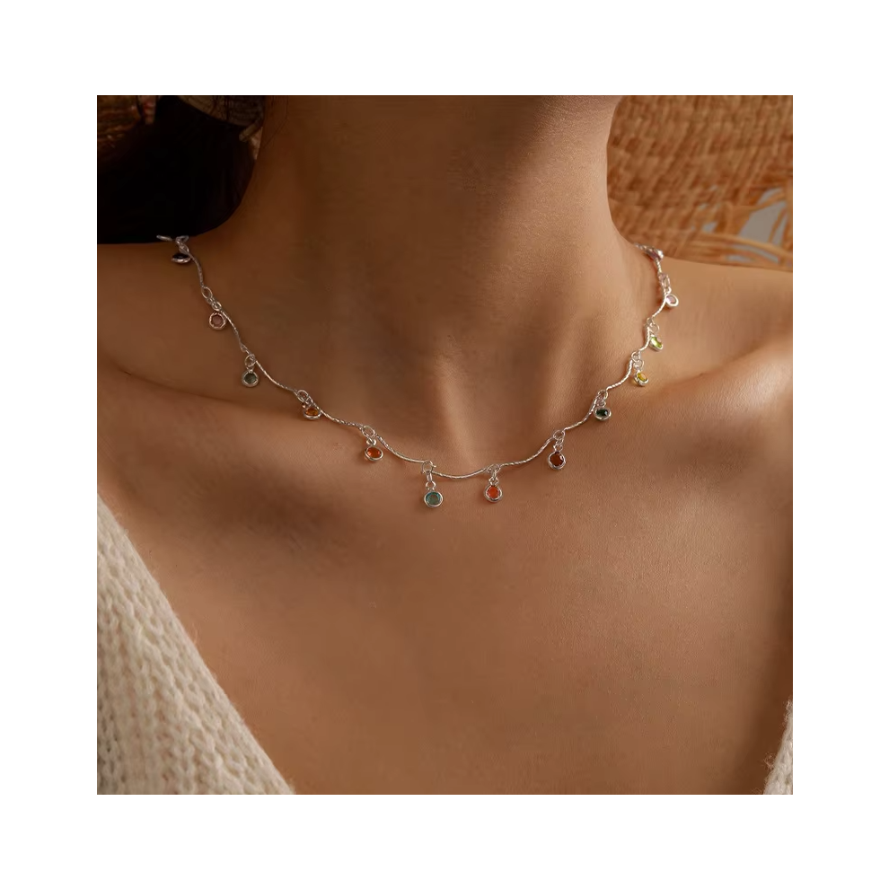 (HZS-117-4) Fashion Simple Candy Color Tassel Necklace for Women Aesthetic All-match Pendant Jewelry Choker Neck Accessories Gift Chain