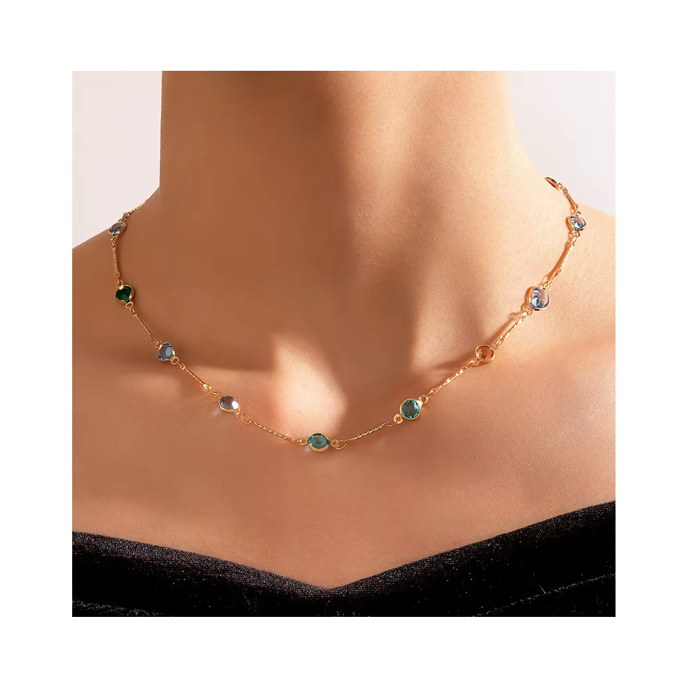 (HZS-117-7) Fashion Simple Candy Color Tassel Necklace for Women Aesthetic All-match Pendant Jewelry Choker Neck Accessories Gift Chain