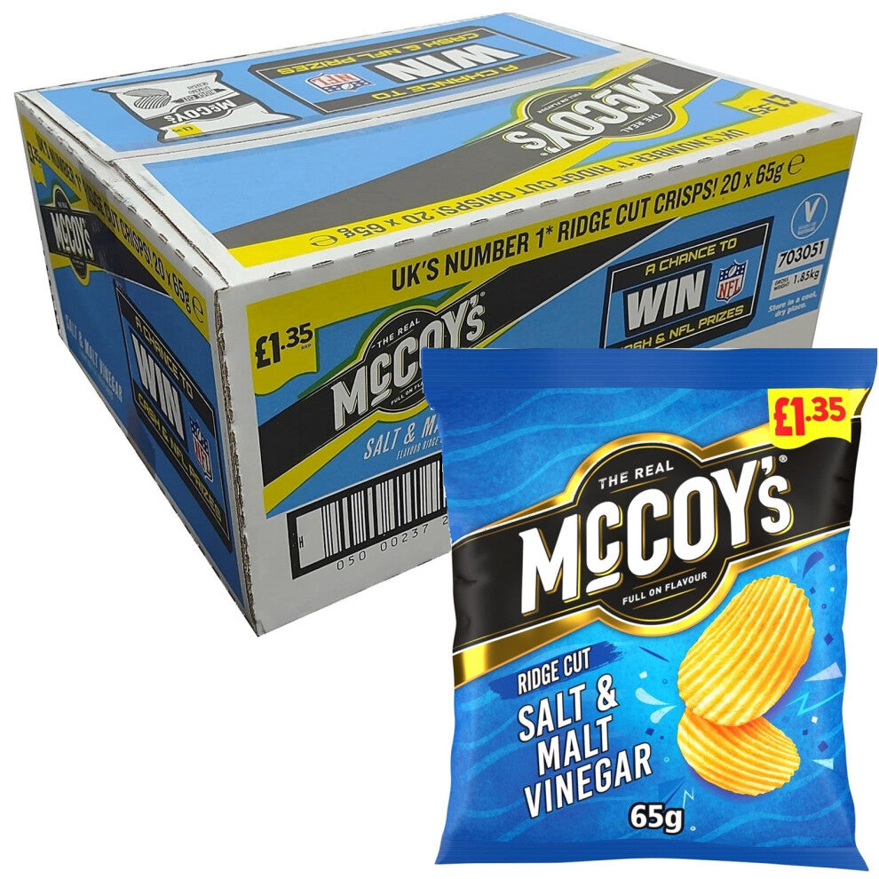 McCoys Salt And Malt Vinegar Potato Crisps Ridge Cut Pack of 20x65g