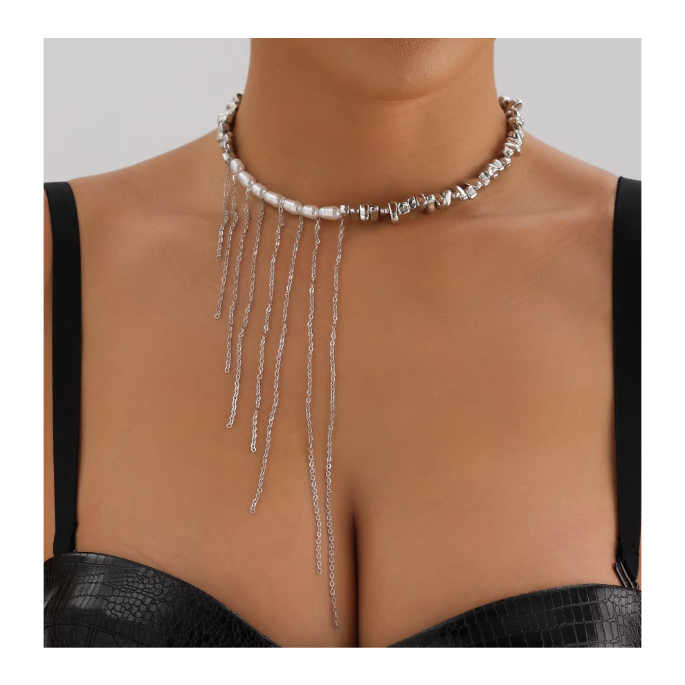 (77906) Versatile Beaded Tassels Necklace Adjustable Length Neckchain for Party Wear Fashion Jewelry Accessories Gift