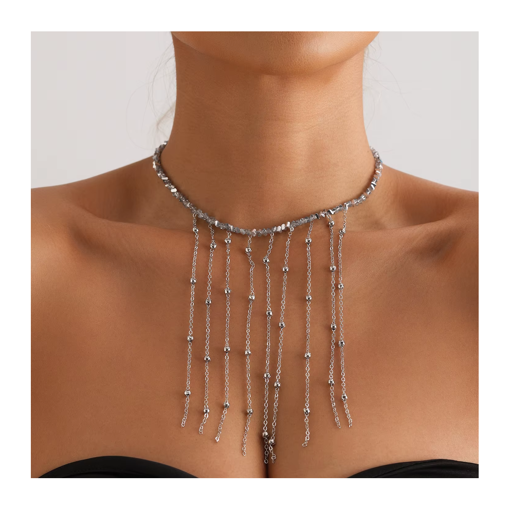 (77901) Versatile Beaded Tassels Necklace Adjustable Length Neckchain for Party Wear Fashion Jewelry Accessories Gift
