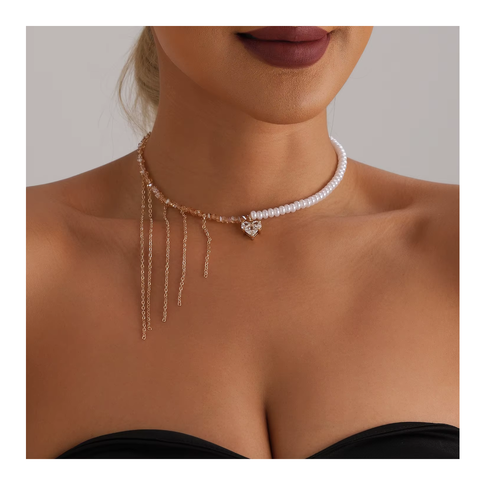 (77908) Versatile Beaded Tassels Necklace Adjustable Length Neckchain for Party Wear Fashion Jewelry Accessories Gift