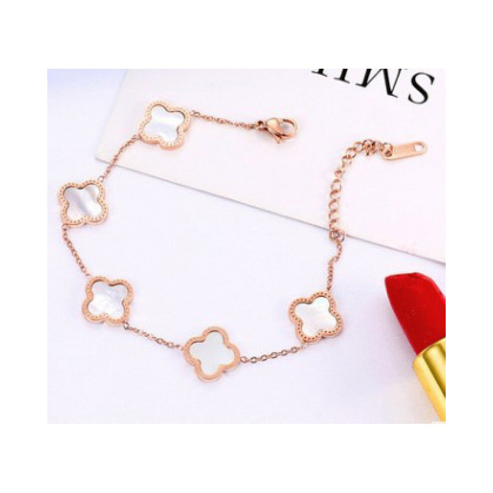 (Rose gold and white double-sided bracelet) Titanium steel 18k rose gold four-leaf clover necklace, women often wear double-sided black agate collarbo