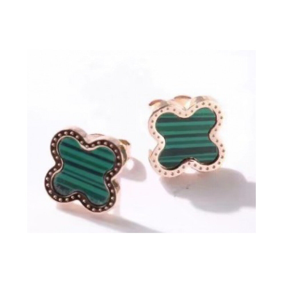 (Rose gold green stud earrings) Titanium steel 18k rose gold four-leaf clover necklace, women often wear double-sided black agate collarbone chain, a