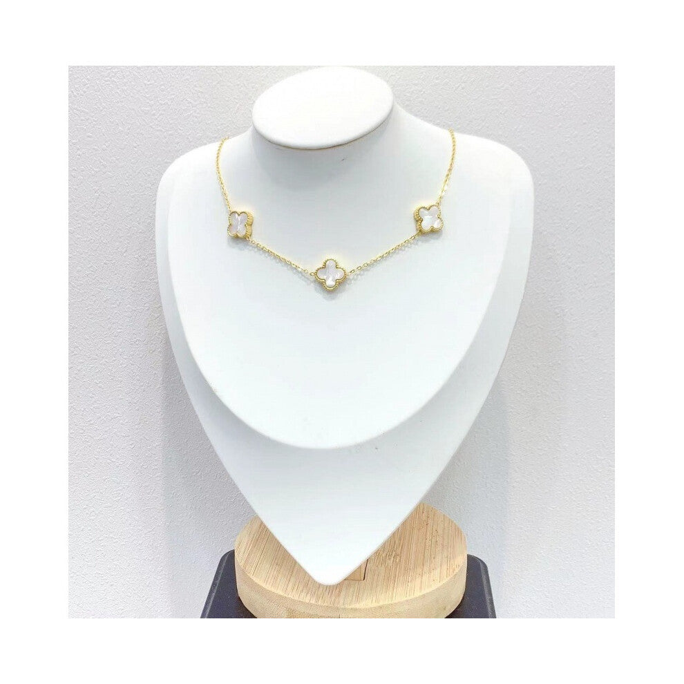 (white) Korean trendy golden four-leaf clover double-sided necklace women's collarbone chain accessory