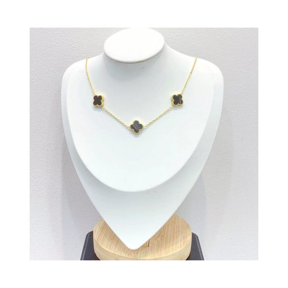 (black) Korean trendy golden four-leaf clover double-sided necklace women's collarbone chain accessory