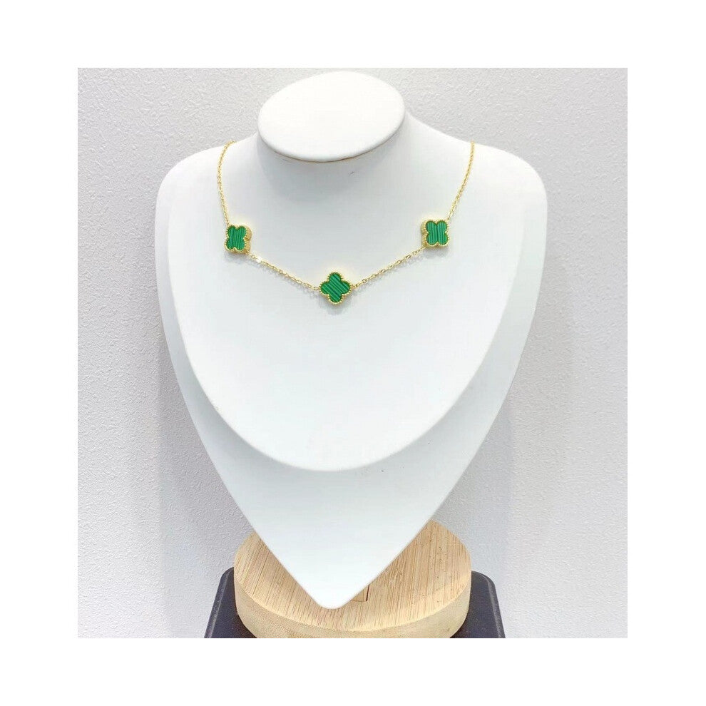 (green) Korean trendy golden four-leaf clover double-sided necklace women's collarbone chain accessory
